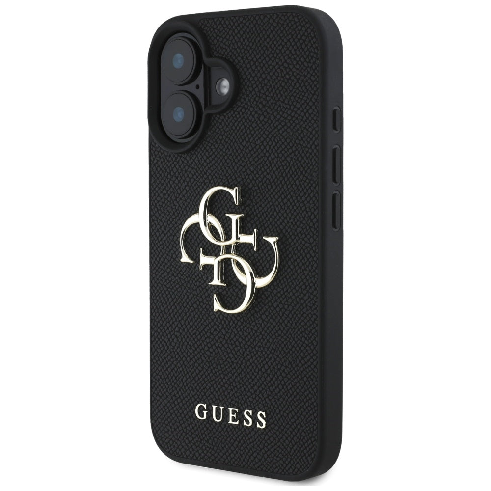 Capa para Apple iPhone 16, Guess, Grained Big 4G Logo Small Classic Logo, Preta