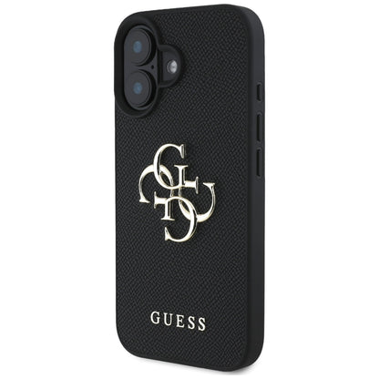 Capa para Apple iPhone 16, Guess, Grained Big 4G Logo Small Classic Logo, Preta
