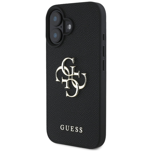Capa para Apple iPhone 16, Guess, Grained Big 4G Logo Small Classic Logo, Preta