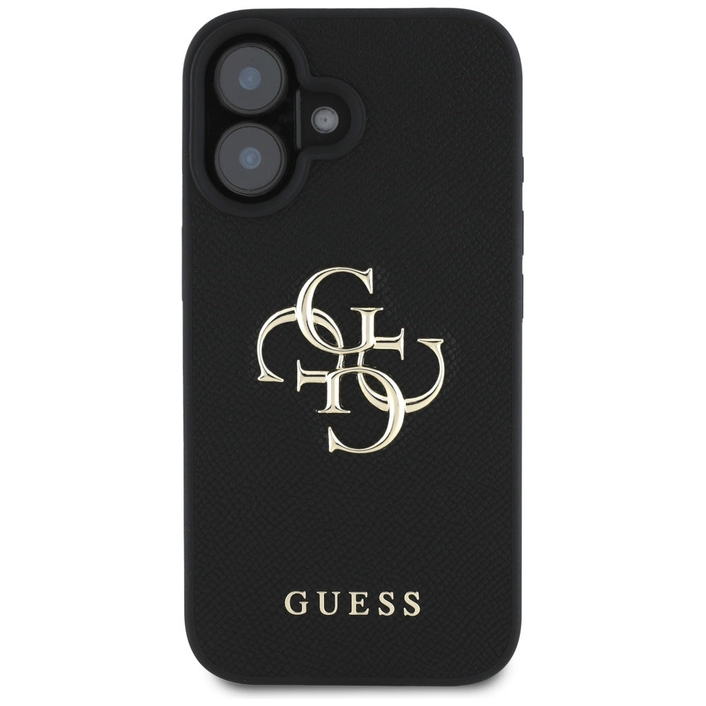 Capa para Apple iPhone 16, Guess, Grained Big 4G Logo Small Classic Logo, Preta
