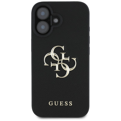 Capa para Apple iPhone 16, Guess, Grained Big 4G Logo Small Classic Logo, Preta