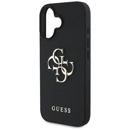 Capa para Apple iPhone 16, Guess, Grained Big 4G Logo Small Classic Logo, Preta