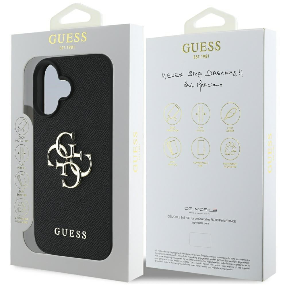 Capa para Apple iPhone 16, Guess, Grained Big 4G Logo Small Classic Logo, Preta