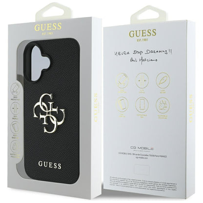Capa para Apple iPhone 16, Guess, Grained Big 4G Logo Small Classic Logo, Preta