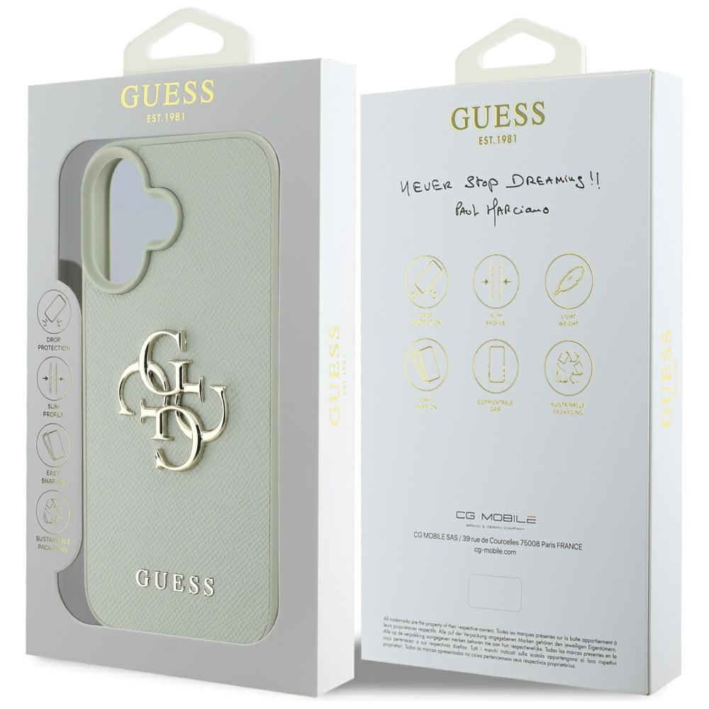 Capa para Apple iPhone 16, Guess, Grained Big 4G Logo Small Classic Logo, Verde