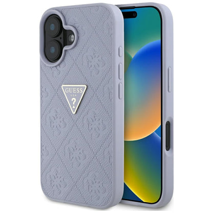 Case for Apple iPhone 16, Guess, Hot Stamp 4G Pattern Triangle Logo, Light Purple