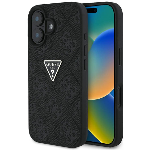Capa para Apple iPhone 16, Guess, Hot Stamp 4G Pattern Triangle Logo, Preta
