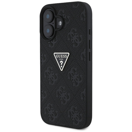 Capa para Apple iPhone 16, Guess, Hot Stamp 4G Pattern Triangle Logo, Preta