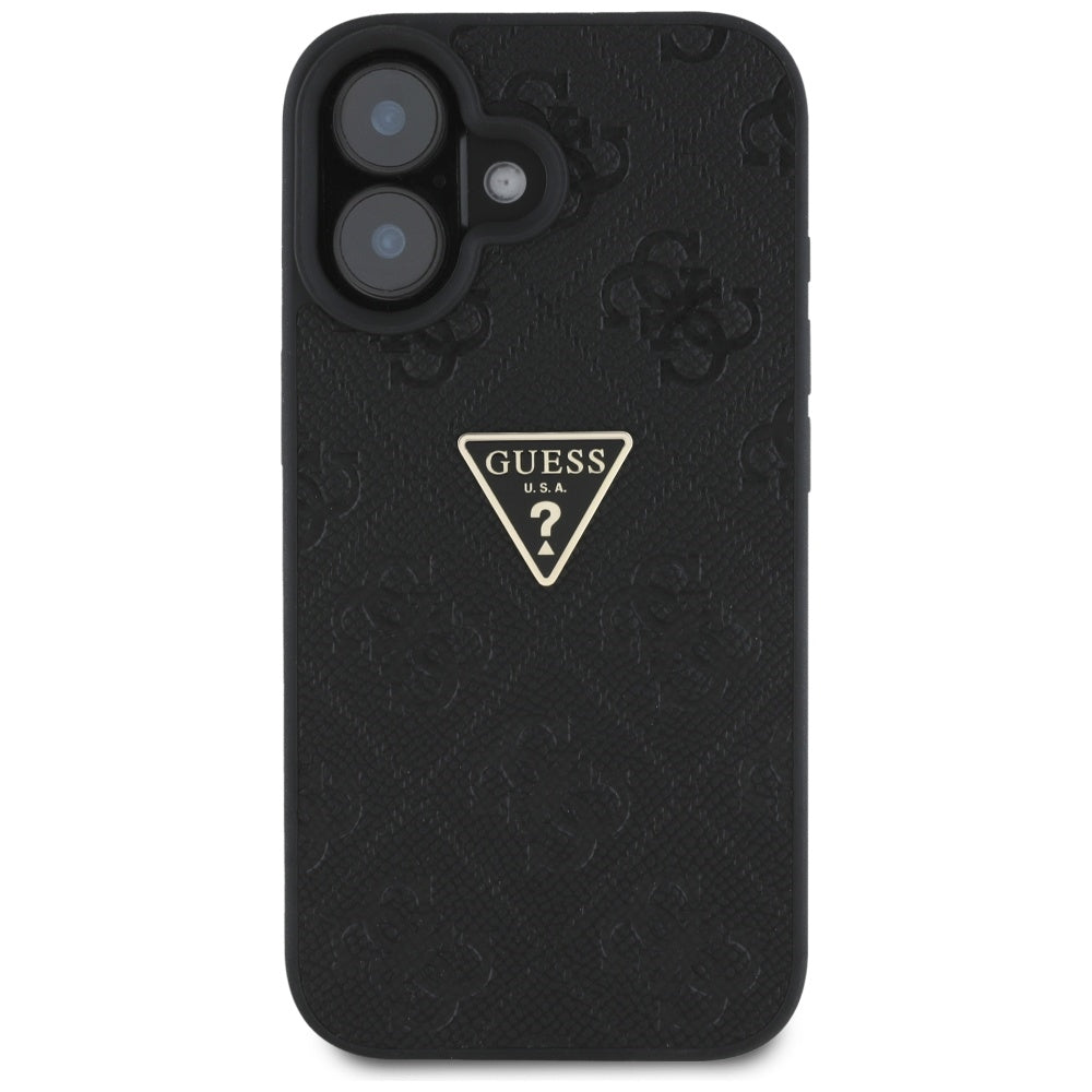 Case for Apple iPhone 16, Guess, Hot Stamp 4G Pattern Triangle Logo, Black