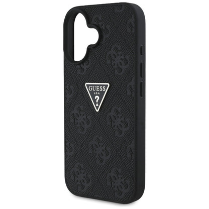 Case for Apple iPhone 16, Guess, Hot Stamp 4G Pattern Triangle Logo, Black