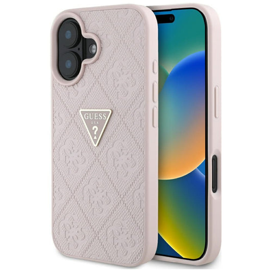 Capa para Apple iPhone 16, Guess, Hot Stamp 4G Pattern Triangle Logo, Rosa