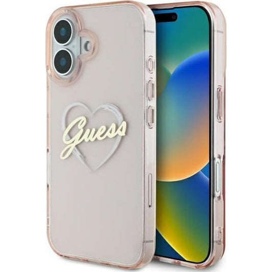 Capa para Apple iPhone 16, Guess, IML Heart, Rosa