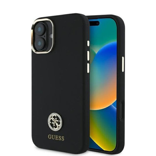 Capa para Apple iPhone 16, Guess, Logo Strass 4G, Preta