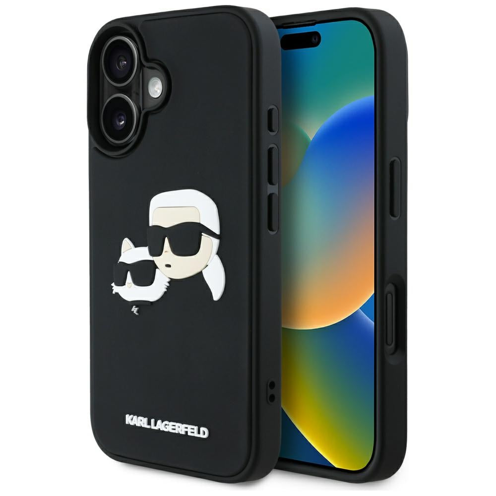 Capa para Apple iPhone 16, Karl Lagerfeld, 3D Rubber Karl & Choupette, Preta