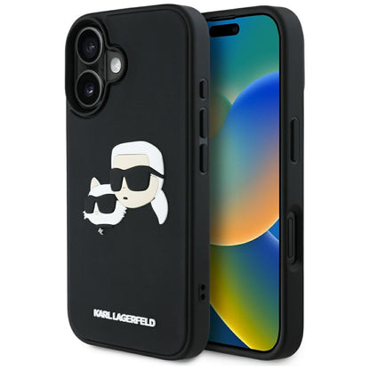 Capa para Apple iPhone 16, Karl Lagerfeld, 3D Rubber Karl & Choupette, Preta