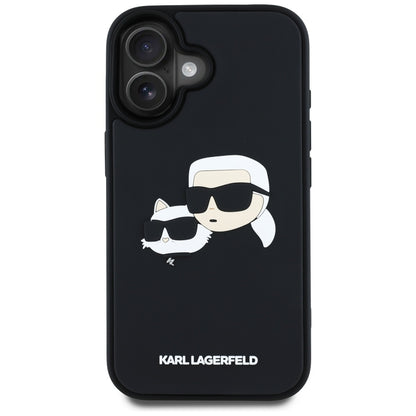 Capa para Apple iPhone 16, Karl Lagerfeld, 3D Rubber Karl & Choupette, Preta