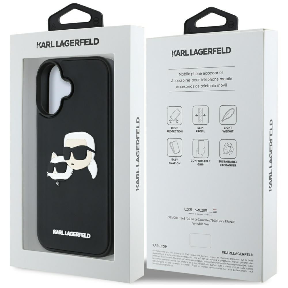 Capa para Apple iPhone 16, Karl Lagerfeld, 3D Rubber Karl & Choupette, Preta