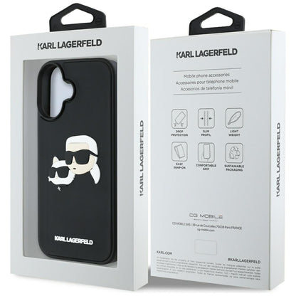 Capa para Apple iPhone 16, Karl Lagerfeld, 3D Rubber Karl & Choupette, Preta