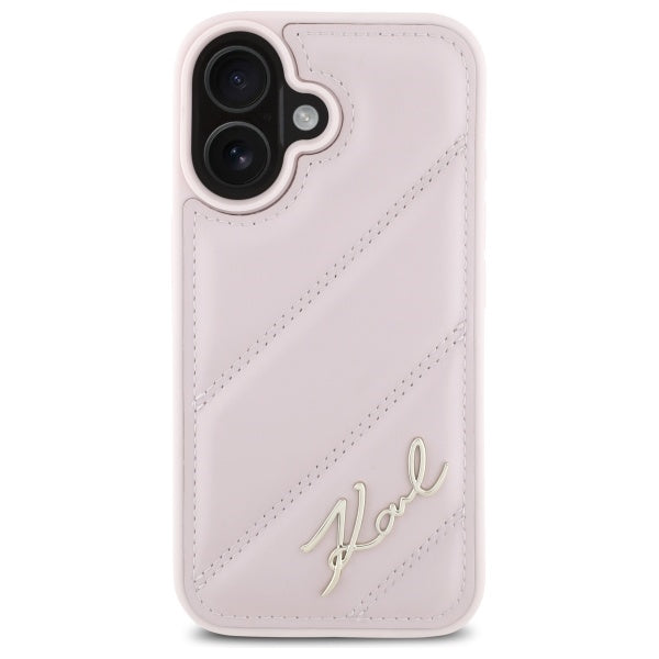 Case for Apple iPhone 16, Karl Lagerfeld, Diagonal Quilted Script, Pink