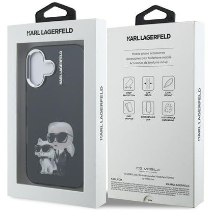 Case for Apple iPhone 16, Karl Lagerfeld, IML Aquarelle Logo Karl & Choupette, Black