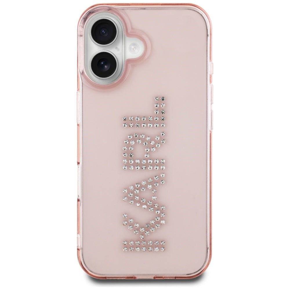 Capa para Apple iPhone 16, Karl Lagerfeld, IML Rhinestones Pink Logo, Rosa