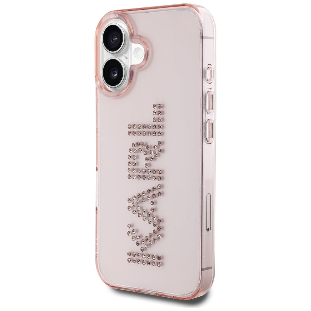 Capa para Apple iPhone 16, Karl Lagerfeld, IML Rhinestones Pink Logo, Rosa