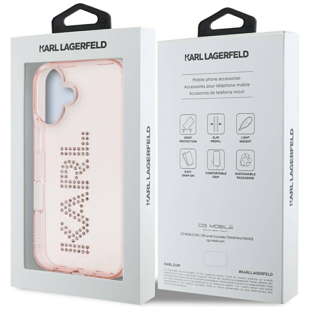 Capa para Apple iPhone 16, Karl Lagerfeld, IML Rhinestones Pink Logo, Rosa
