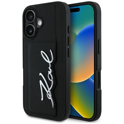 Capa para Apple iPhone 16, Karl Lagerfeld, Metal Signature, Preta