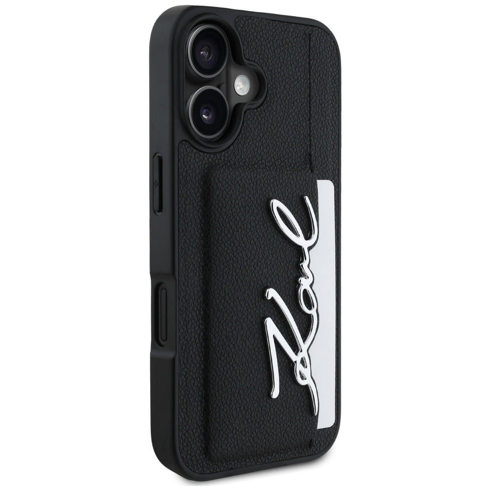 Capa para Apple iPhone 16, Karl Lagerfeld, Metal Signature, Preta