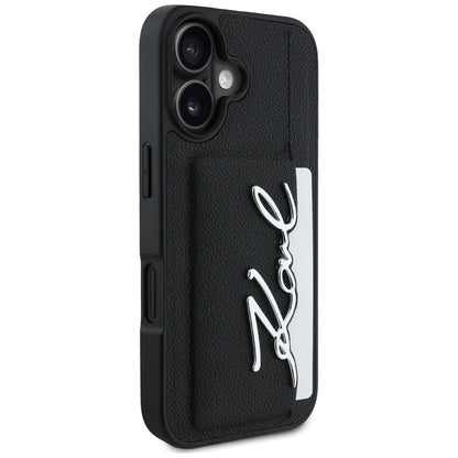 Capa para Apple iPhone 16, Karl Lagerfeld, Metal Signature, Preta