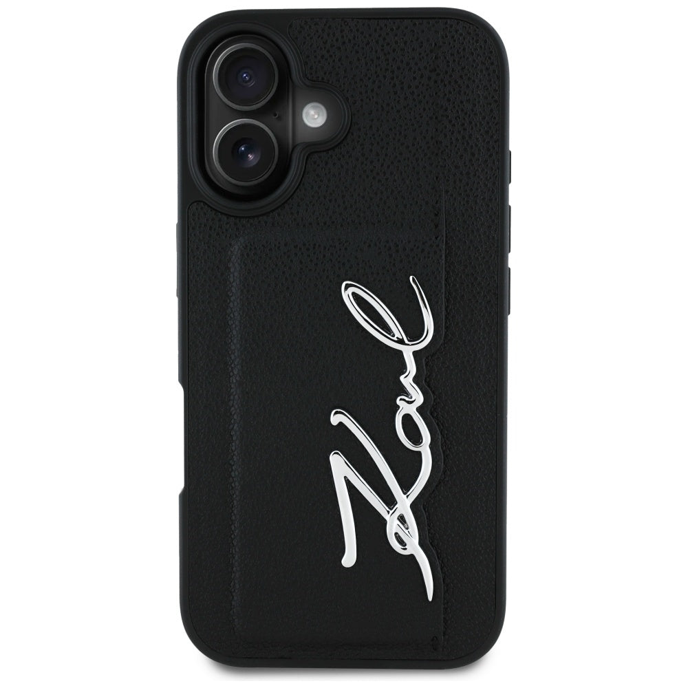 Capa para Apple iPhone 16, Karl Lagerfeld, Metal Signature, Preta