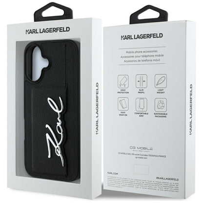 Capa para Apple iPhone 16, Karl Lagerfeld, Metal Signature, Preta