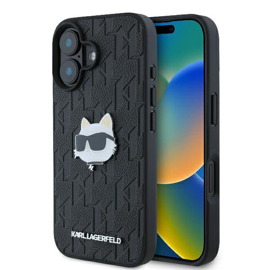 Capa para Apple iPhone 16, Karl Lagerfeld, Monograma Cabeça de Choupette, Preta