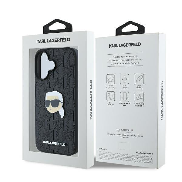 Capa para Apple iPhone 16, Karl Lagerfeld, Monograma Karl's Head, Preta