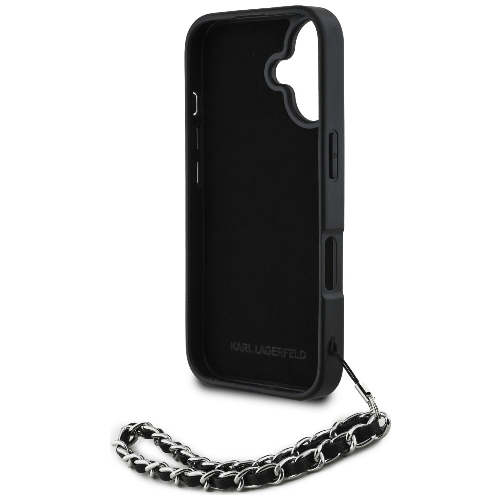 Capa para Apple iPhone 16, Karl Lagerfeld, Saffiano Crystals & Charm, Preta