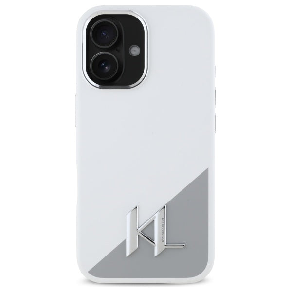 Capa para Apple iPhone 16, Karl Lagerfeld, Silicone White Shadow Metal Initial, Branca