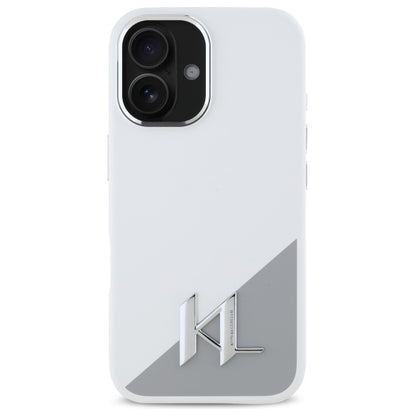Capa para Apple iPhone 16, Karl Lagerfeld, Silicone White Shadow Metal Initial, Branca