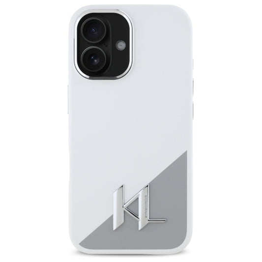 Capa para Apple iPhone 16, Karl Lagerfeld, Silicone White Shadow Metal Initial, Branca