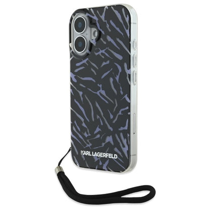 Capa para Apple iPhone 16, Karl Lagerfeld, Zebra com Alça de Corda, Roxo