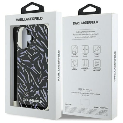 Capa para Apple iPhone 16, Karl Lagerfeld, Zebra com Alça de Corda, Roxo