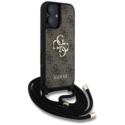 Capa para Apple iPhone 16 Plus, Guess, 4G CBDY Big Logo com Alça de Cordão, Marrom