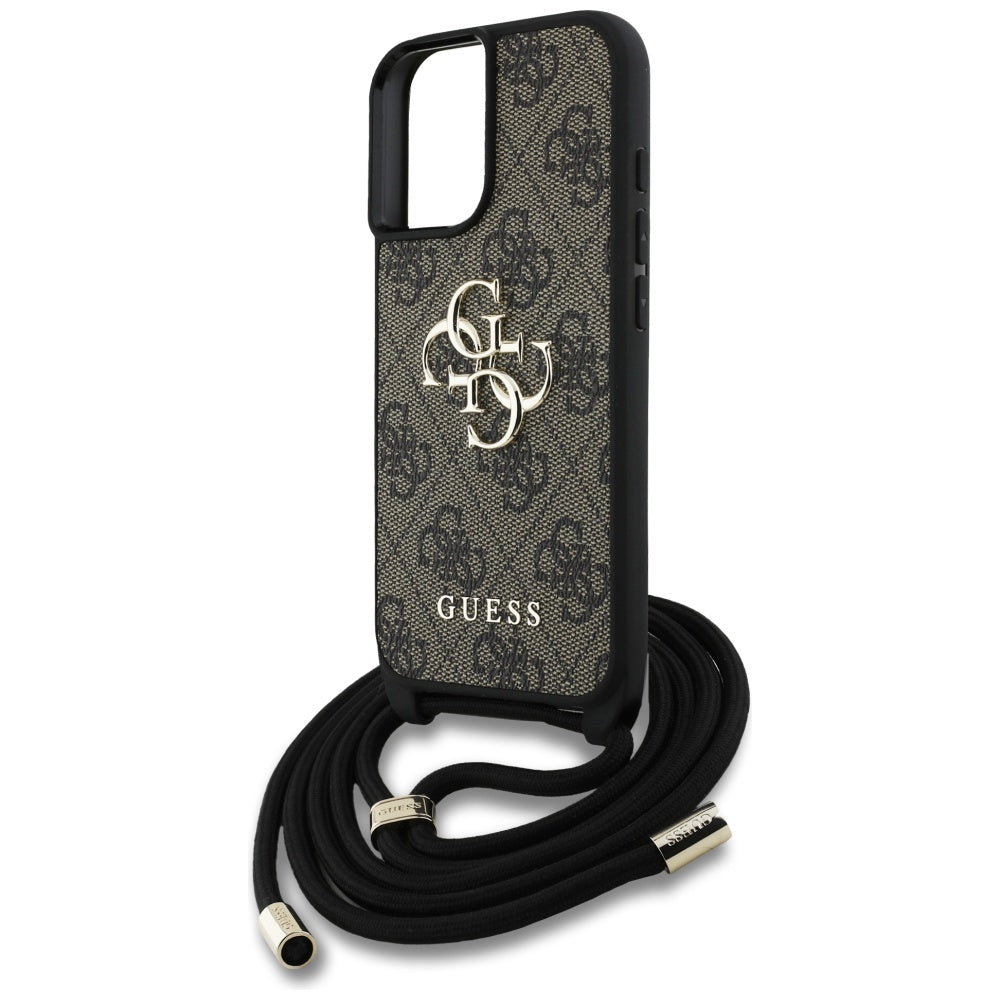 Capa para Apple iPhone 16 Plus, Guess, 4G CBDY Big Logo com Alça de Cordão, Marrom