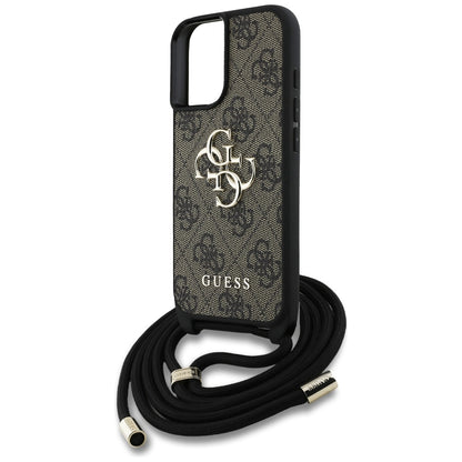 Capa para Apple iPhone 16 Plus, Guess, 4G CBDY Big Logo com Alça de Cordão, Marrom