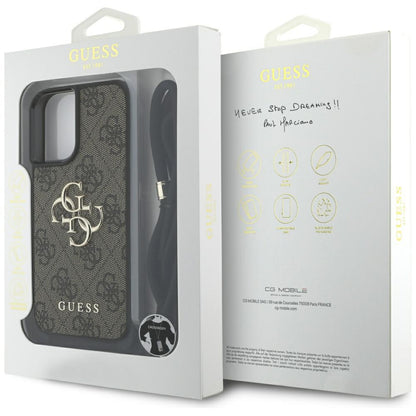 Capa para Apple iPhone 16 Plus, Guess, 4G CBDY Big Logo com Alça de Cordão, Marrom