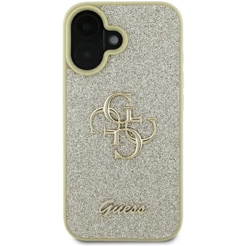 Capa para Apple iPhone 16 Plus, Guess, Fixed Glitter Big 4G, Dourada