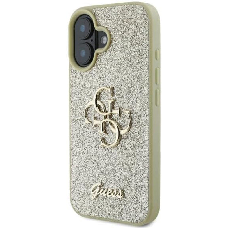 Capa para Apple iPhone 16 Plus, Guess, Fixed Glitter Big 4G, Dourada