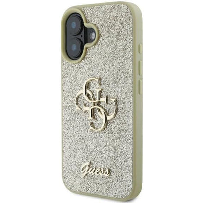 Capa para Apple iPhone 16 Plus, Guess, Fixed Glitter Big 4G, Dourada