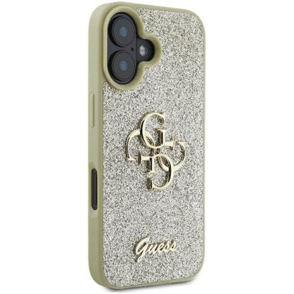 Capa para Apple iPhone 16 Plus, Guess, Fixed Glitter Big 4G, Dourada