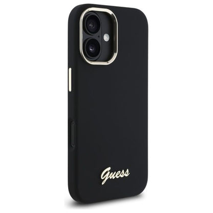 Case for Apple iPhone 16 Plus, Guess, Script Metal Logo & Frame, Black