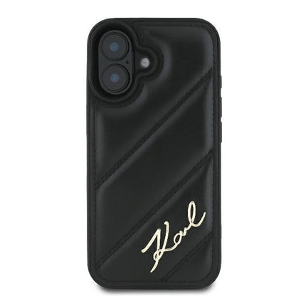 Capa para Apple iPhone 16 Plus, Karl Lagerfeld, Diagonal Quilted Script, Preta